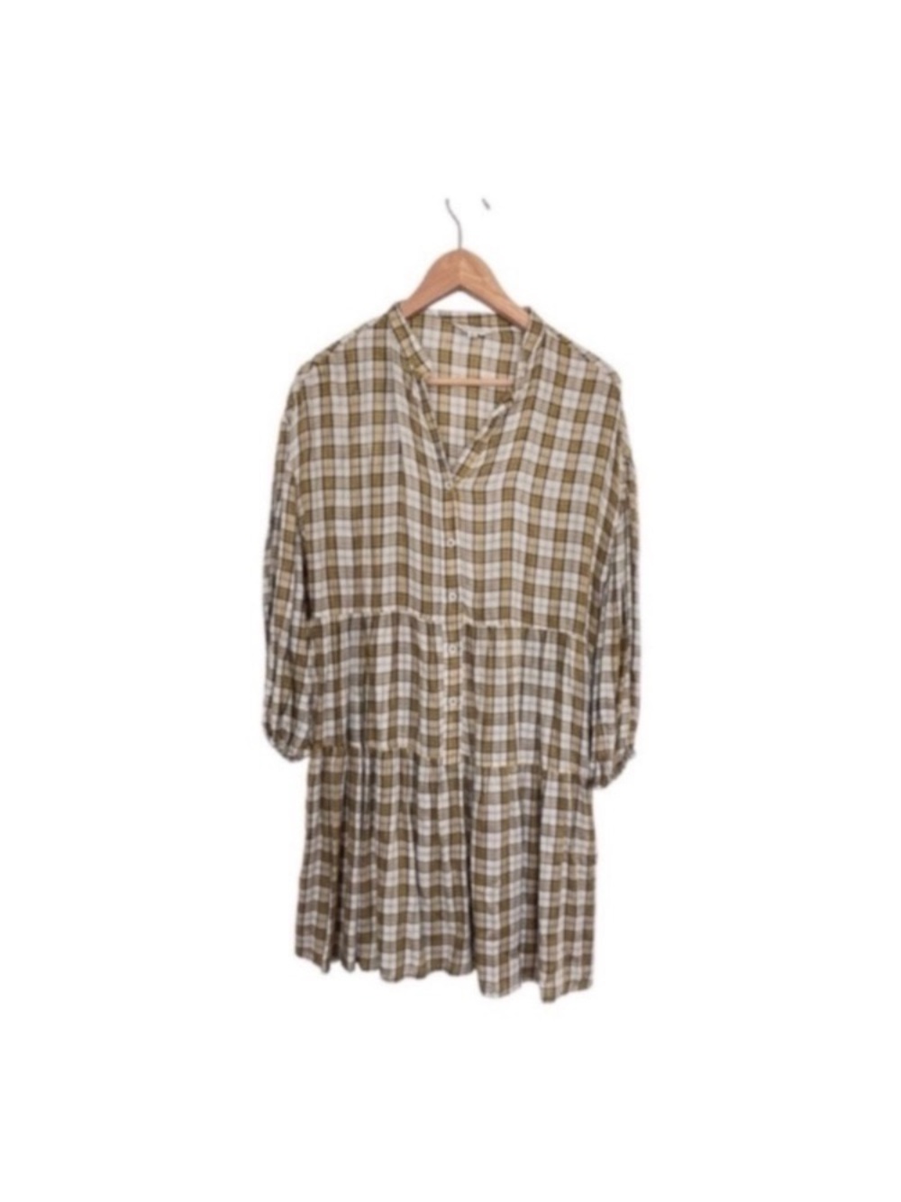 Max Studio Plaid Yellow Tiered Button-Front Dress size S